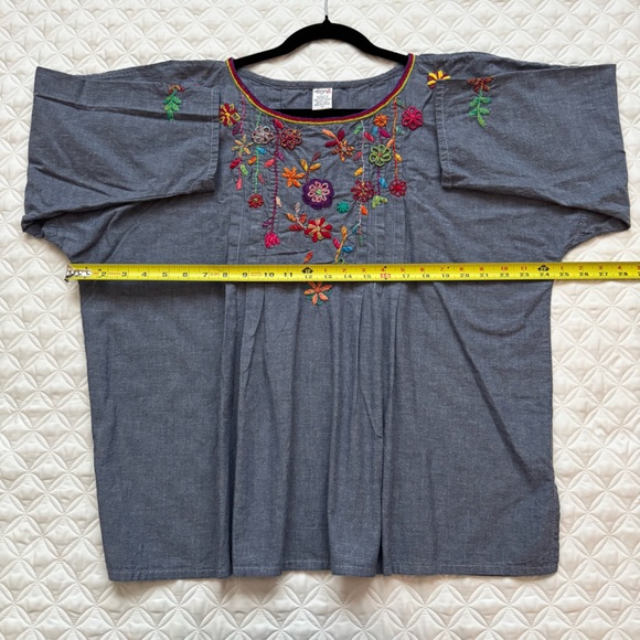 Abrazo Style Colorful Floral Embroidered Chambray 3/4 Sleeve Blouse Size 1X - Picture 6 of 12